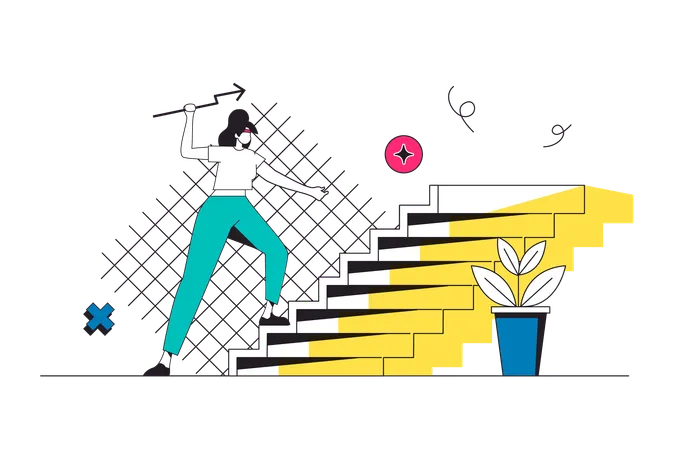 Businesswoman climbing success staircase  Illustration