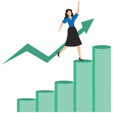 Businesswoman climbing success stairs  Illustration