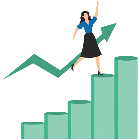 Businesswoman climbing success stairs  Illustration