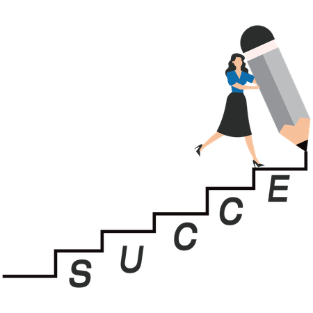 Businesswoman climbing success stairs  Illustration