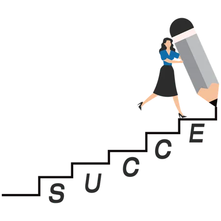 Businesswoman climbing success stairs  Illustration