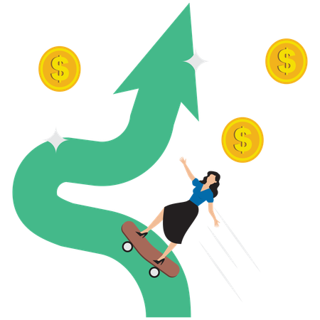 Businesswoman climbing up financial graph  Illustration