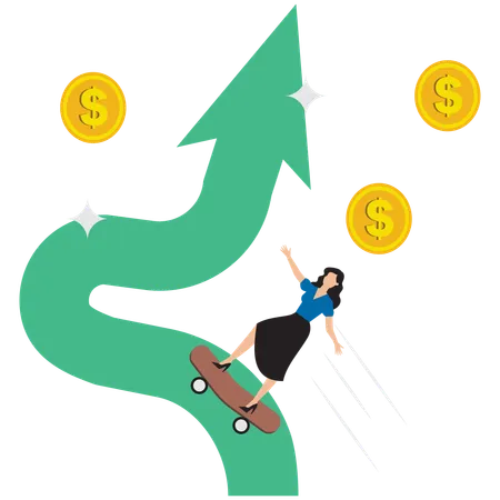 Businesswoman climbing up financial graph  Illustration