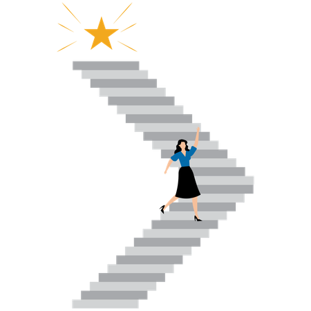 Businesswoman climbing up steps to get star  Illustration