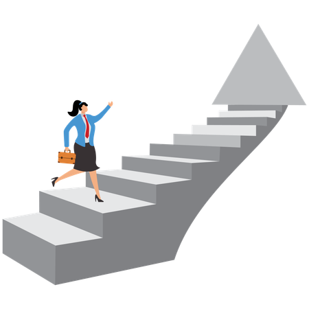 Businesswoman climbing up success stairs  Illustration