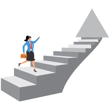 Businesswoman climbing up success stairs  Illustration