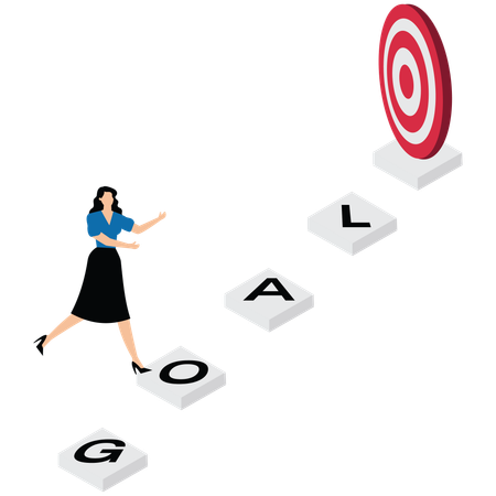 Businesswoman climbing up to achieve target  Illustration