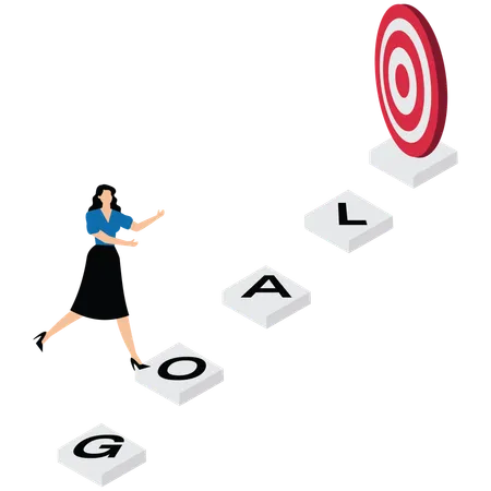 Businesswoman climbing up to achieve target  Illustration