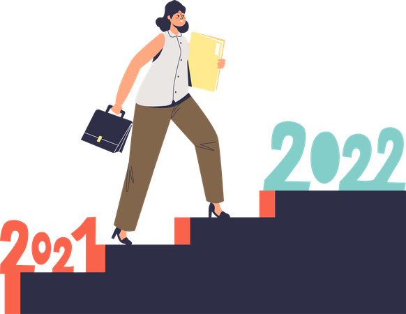 Businesswoman climbing upstairs to 2022  Illustration