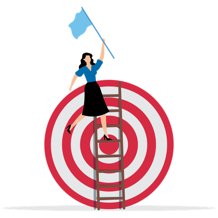 Businesswoman climbs up the ladder to target  Illustration