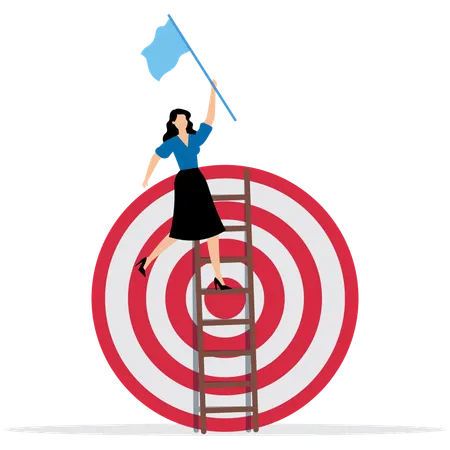 Businesswoman climbs up the ladder to target  Illustration