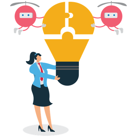 Businesswoman Collaboration between humans and artificial intelligence  Illustration