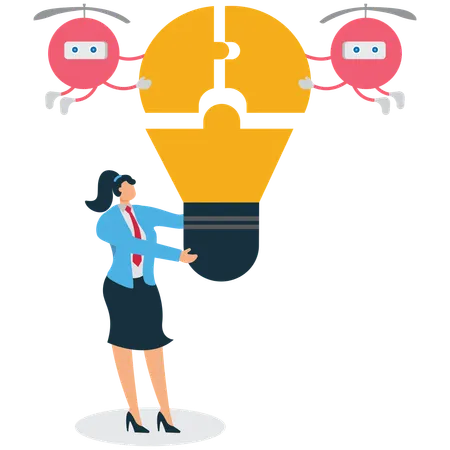 Businesswoman Collaboration between humans and artificial intelligence  Illustration