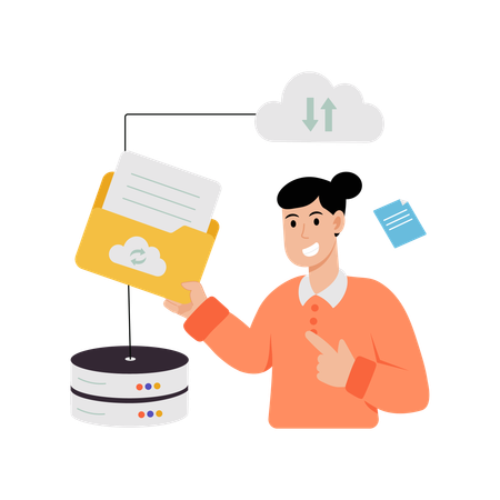 Businesswoman collecting cloud data  Illustration