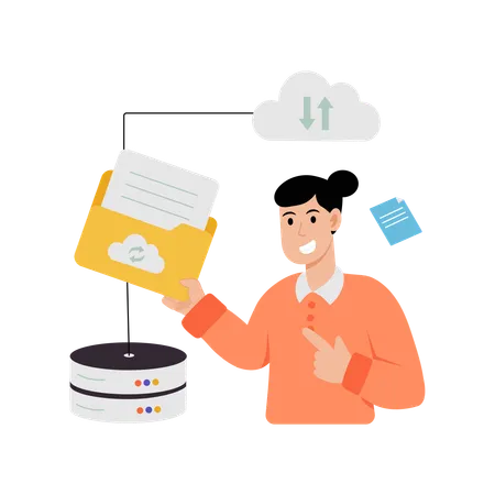 Businesswoman collecting cloud data  Illustration