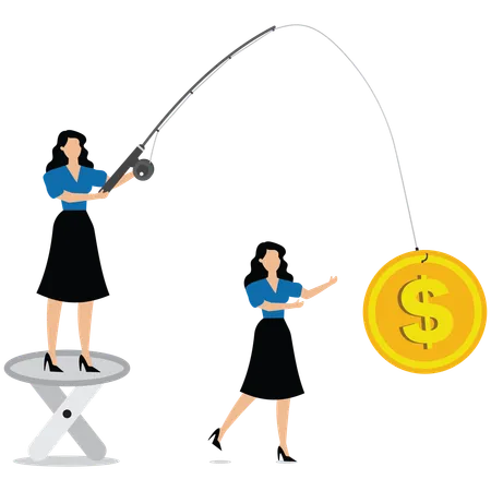 Businesswoman collecting finance using fishing rod  Illustration