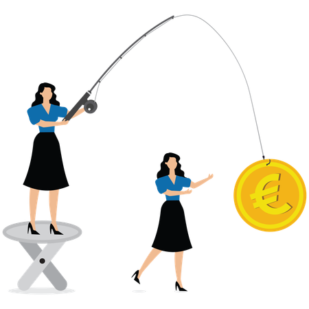 Businesswoman collecting finance using fishing rod  Illustration