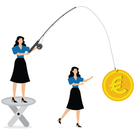 Businesswoman collecting finance using fishing rod  Illustration