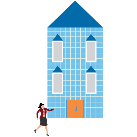 Businesswoman Come To Office Building To Interview Or Work  Illustration