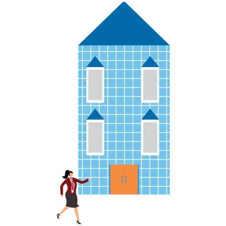Businesswoman Come To Office Building To Interview Or Work  Illustration