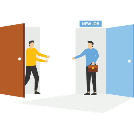 Businessman Walks Out From One Door To Another Businesswoman Comes Out To Welcome Him Change Job Cooperation Concept Illustration
