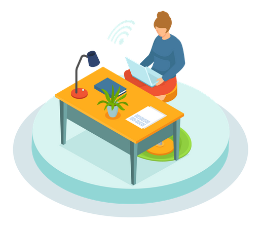 Businesswoman Communicating Remotely  Illustration