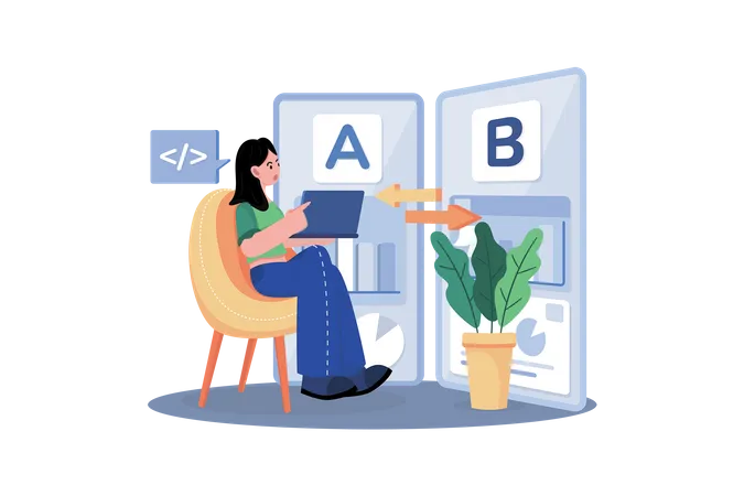 Businesswoman Comparing AB Testing Results Illustration