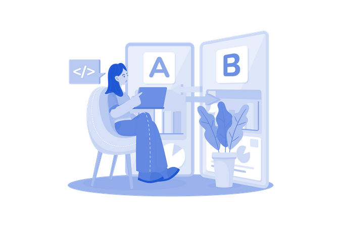 Businesswoman Comparing AB Testing Results  Illustration