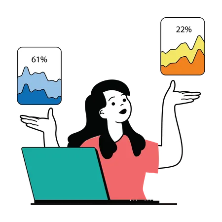 Businesswoman comparing sales and purchase percentage online  イラスト