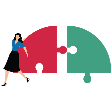 Businesswoman complete last missing jigsaw puzzle piece to solve business problem  Illustration