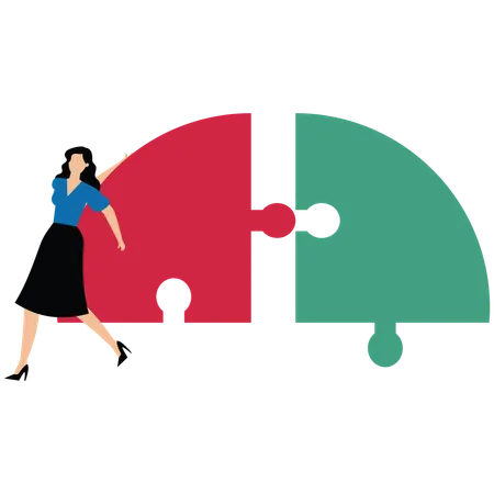 Businesswoman complete last missing jigsaw puzzle piece to solve business problem  Illustration