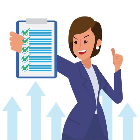 Businesswoman complete list and showing thumbs up Illustration