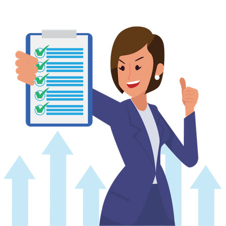 Businesswoman complete list and showing thumbs up  Illustration