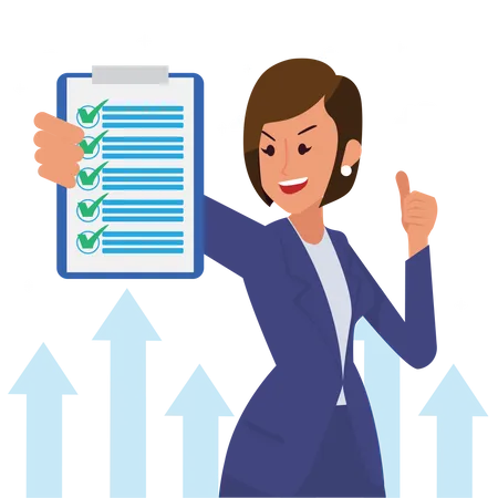 Businesswoman complete list and showing thumbs up  Illustration