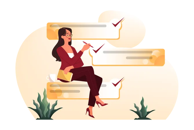 Businesswoman complete task list Illustration