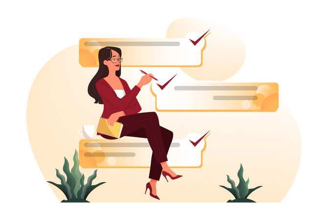 Businesswoman complete task list  Illustration