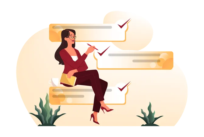 Businesswoman complete task list  Illustration