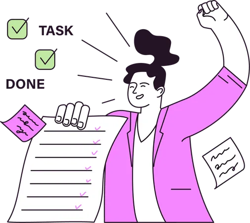 Businesswoman completes all her business tasks  Illustration