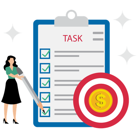 Businesswoman completing business task list  Illustration