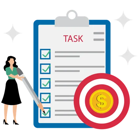 Businesswoman completing business task list  Illustration