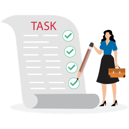 Businesswoman completing task list  Illustration