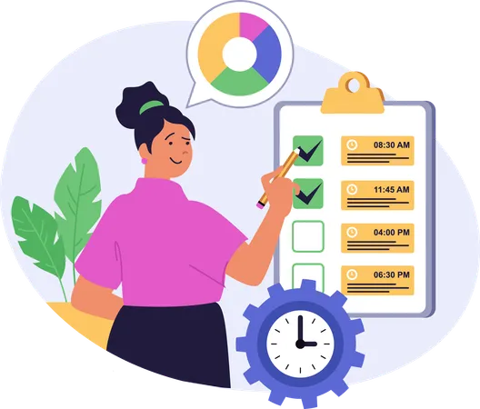 Businesswoman completing task on time  Illustration