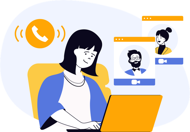 Businesswoman conducts online interview call  Illustration