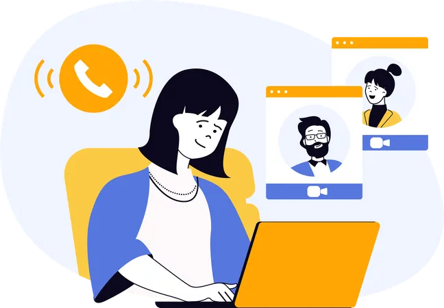 Businesswoman conducts online interview call  Illustration