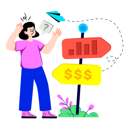 Businesswoman confused in Choosing Path  Illustration
