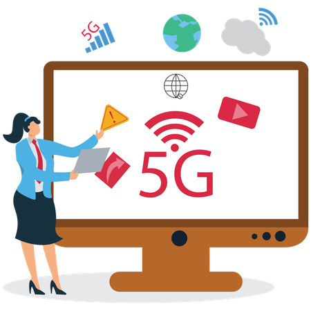 Businesswoman connects to 5G Network Connectivity  Illustration