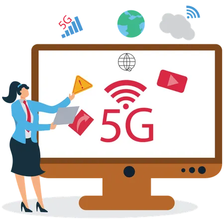 Businesswoman connects to 5G Network Connectivity  Illustration