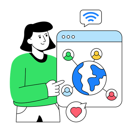 Businesswoman connects with Global Network  Illustration