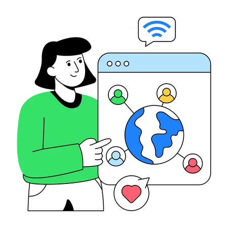Businesswoman connects with Global Network  Illustration