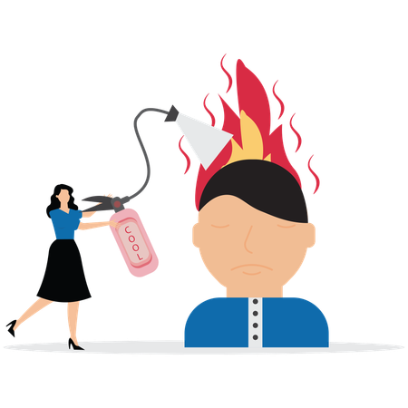 Businesswoman cool down burning mind  Illustration